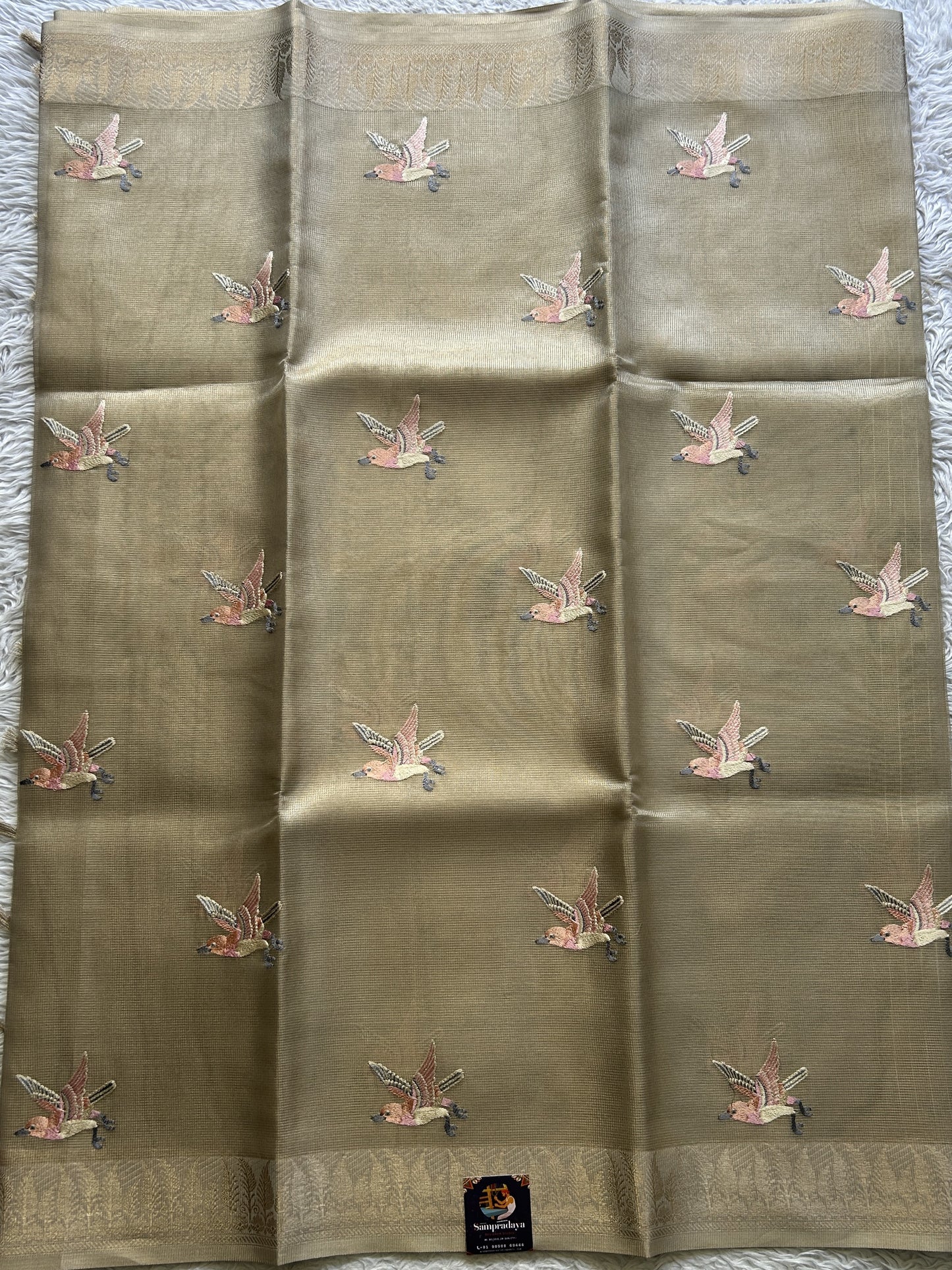 Banarasi Tissue Fancy Saree Biscuit Colored Paired with a Zari Border. - Sampradaya Designer Studio