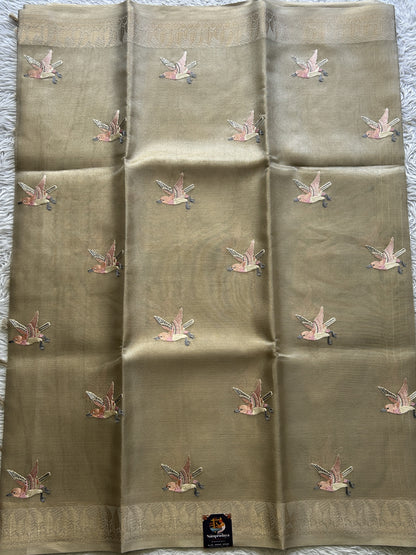Banarasi Tissue Fancy Saree Biscuit Colored Paired with a Zari Border. - Sampradaya Designer Studio