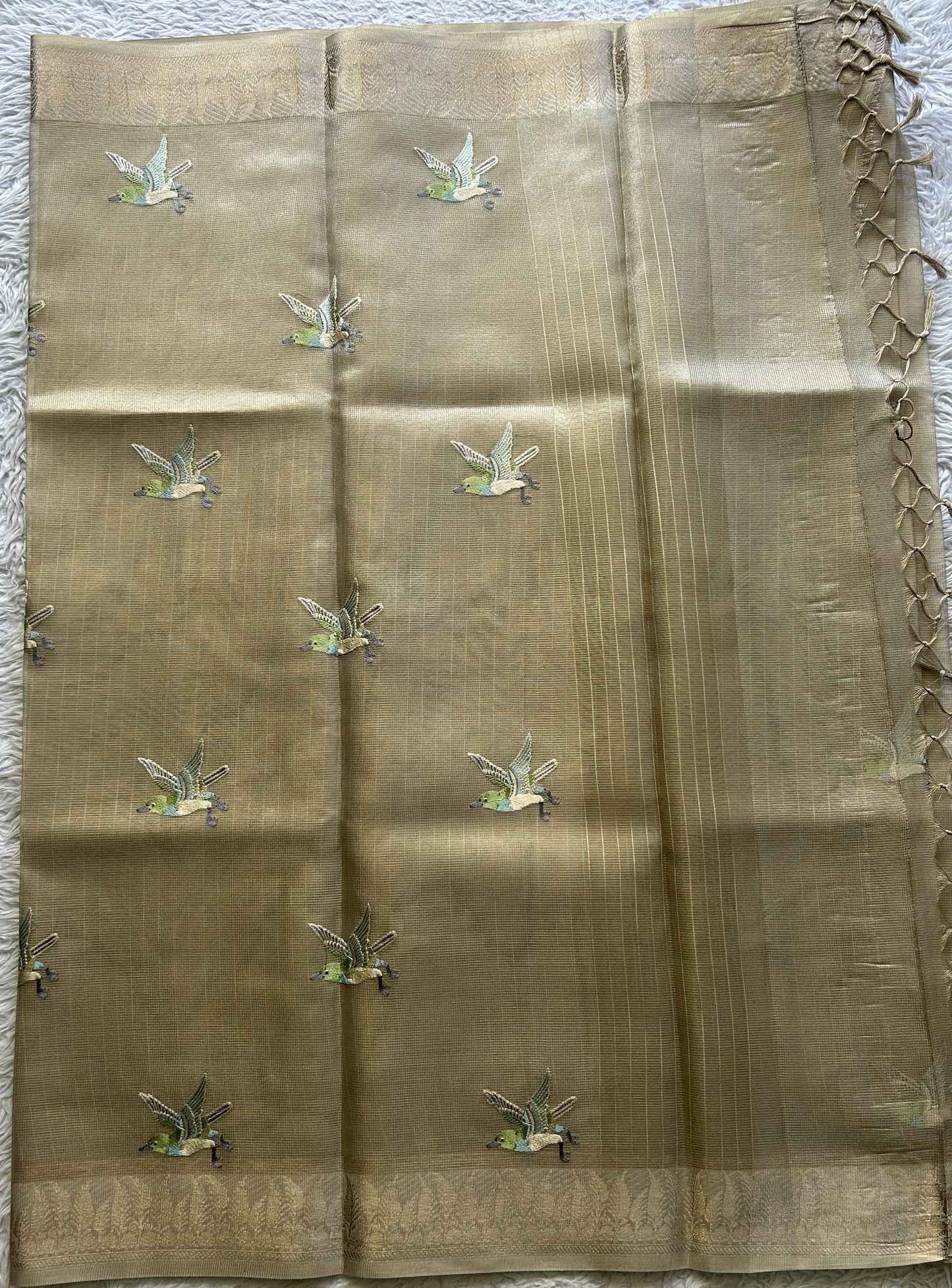 Banarasi Tissue Fancy Saree Beige Colored Paired with a Zari Border. - Sampradaya Designer Studio