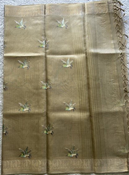 Banarasi Tissue Fancy Saree Beige Colored Paired with a Zari Border. - Sampradaya Designer Studio