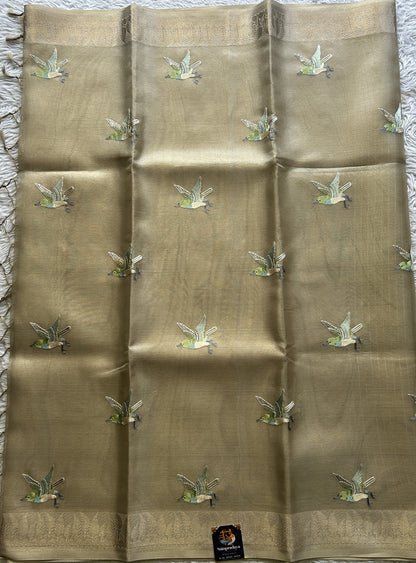 Banarasi Tissue Fancy Saree Beige Colored Paired with a Zari Border. - Sampradaya Designer Studio