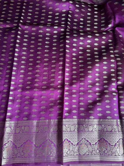 Chiniya Silk Saree Neon Green Colored Elegantly Paired With a Zari Border - Sampradaya Designer Studio