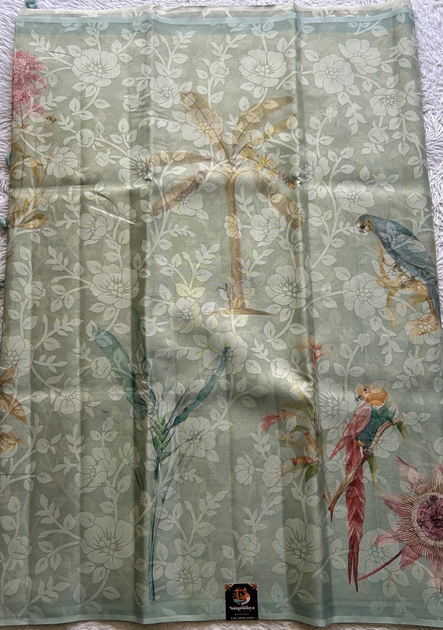 Banarasi Tissue Fancy Saree Light Blue Colored Paired with a Borderless. - Sampradaya Designer Studio