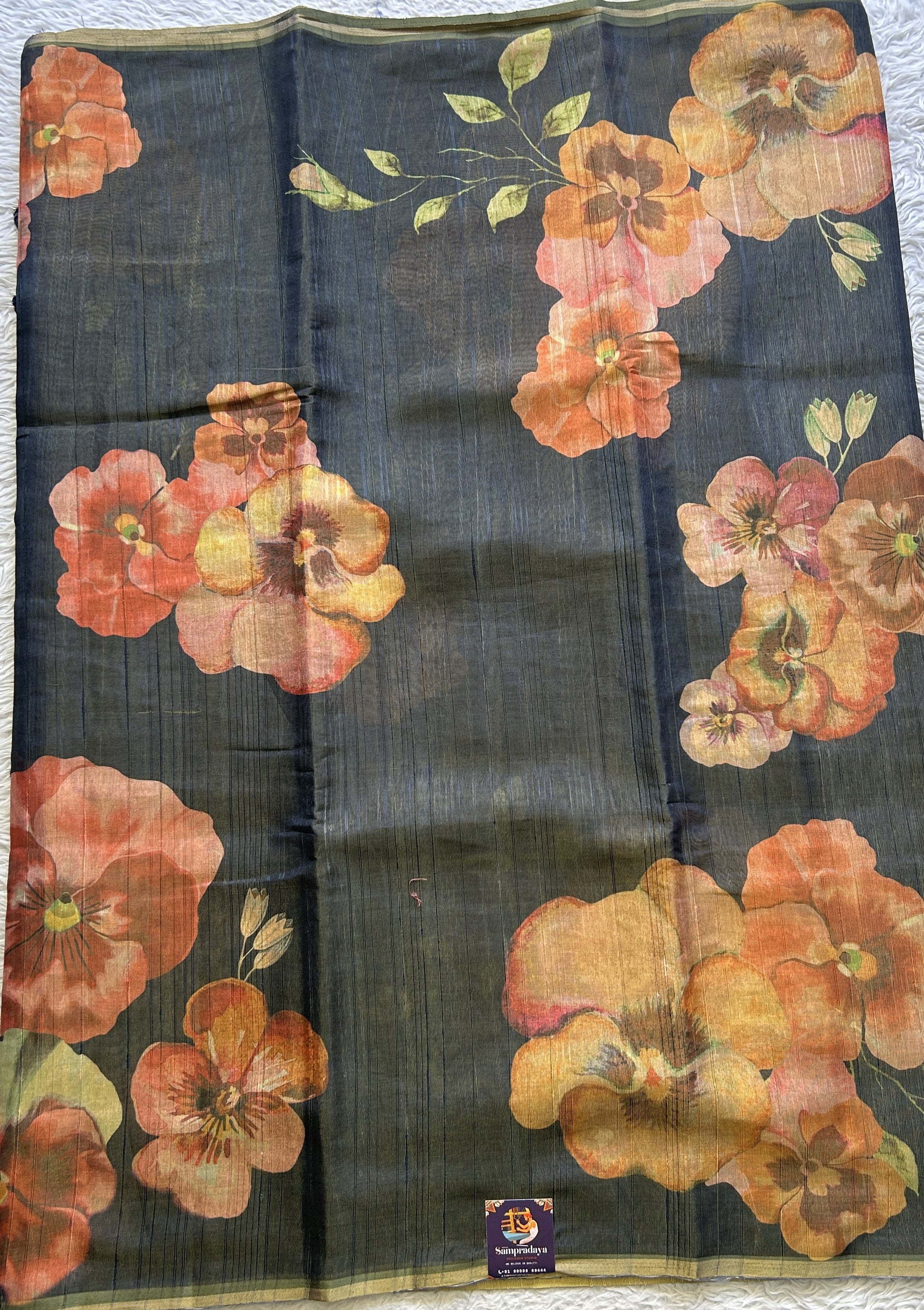 Banarasi Tissue Fancy Saree Navy Blue Colored Paired with a Borderless. - Sampradaya Designer Studio