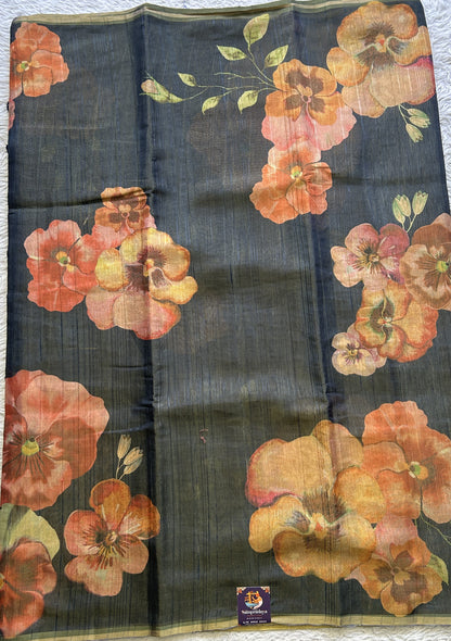 Banarasi Tissue Fancy Saree Navy Blue Colored Paired with a Borderless. - Sampradaya Designer Studio