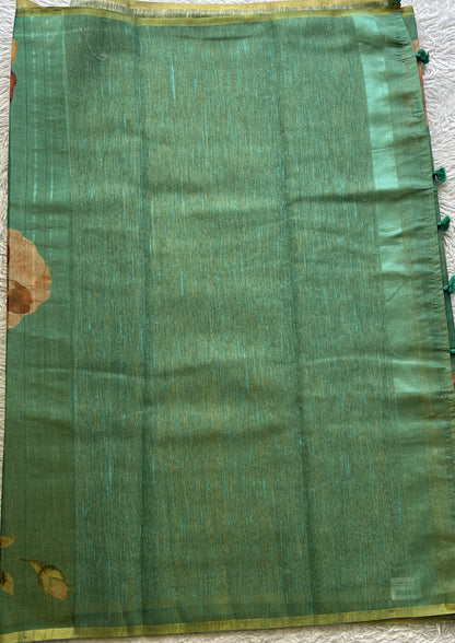 Banarasi Tissue Fancy Saree Rama Green Colored Paired with a Borderless. - Sampradaya Designer Studio