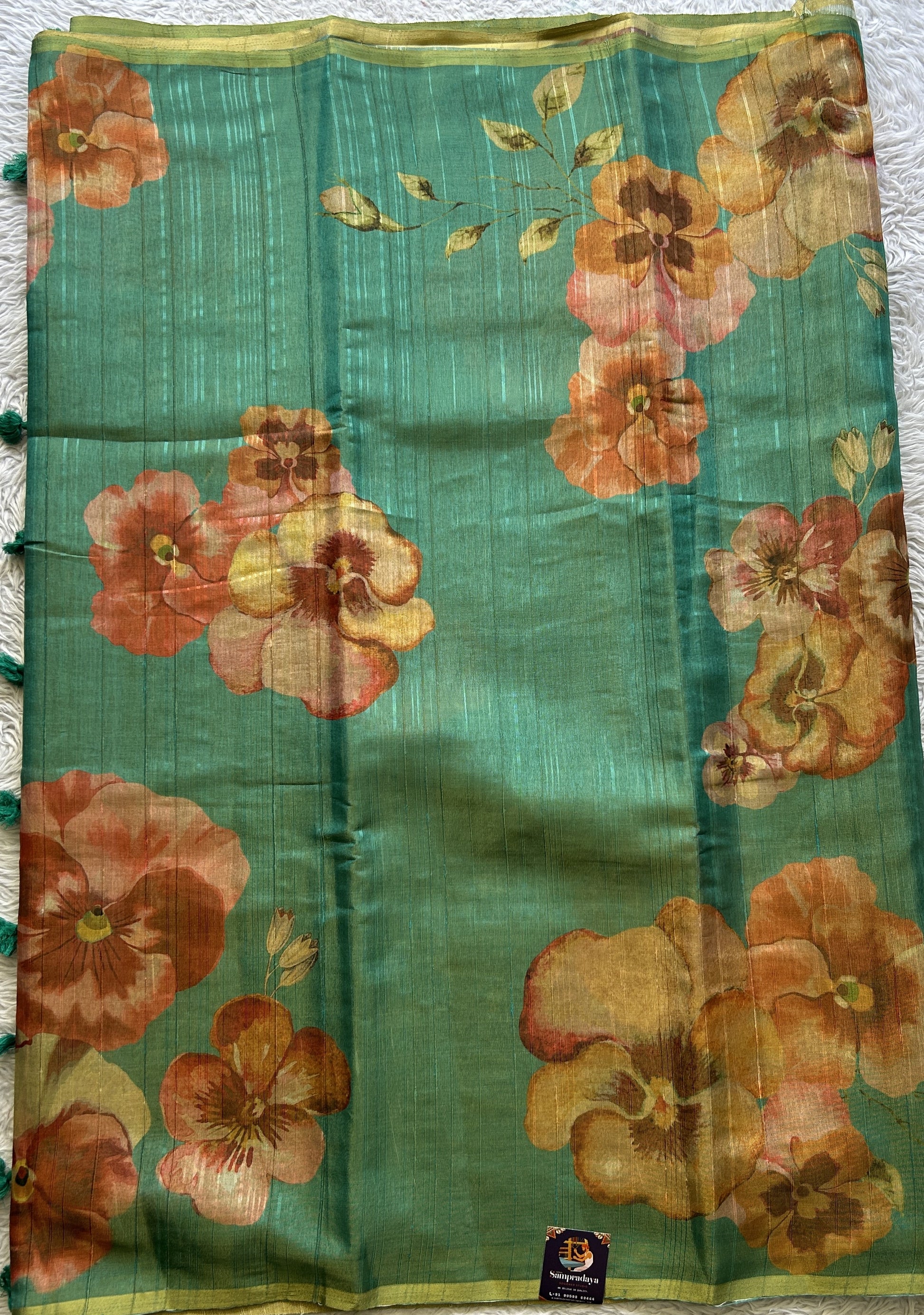 Banarasi Tissue Fancy Saree Rama Green Colored Paired with a Borderless. - Sampradaya Designer Studio