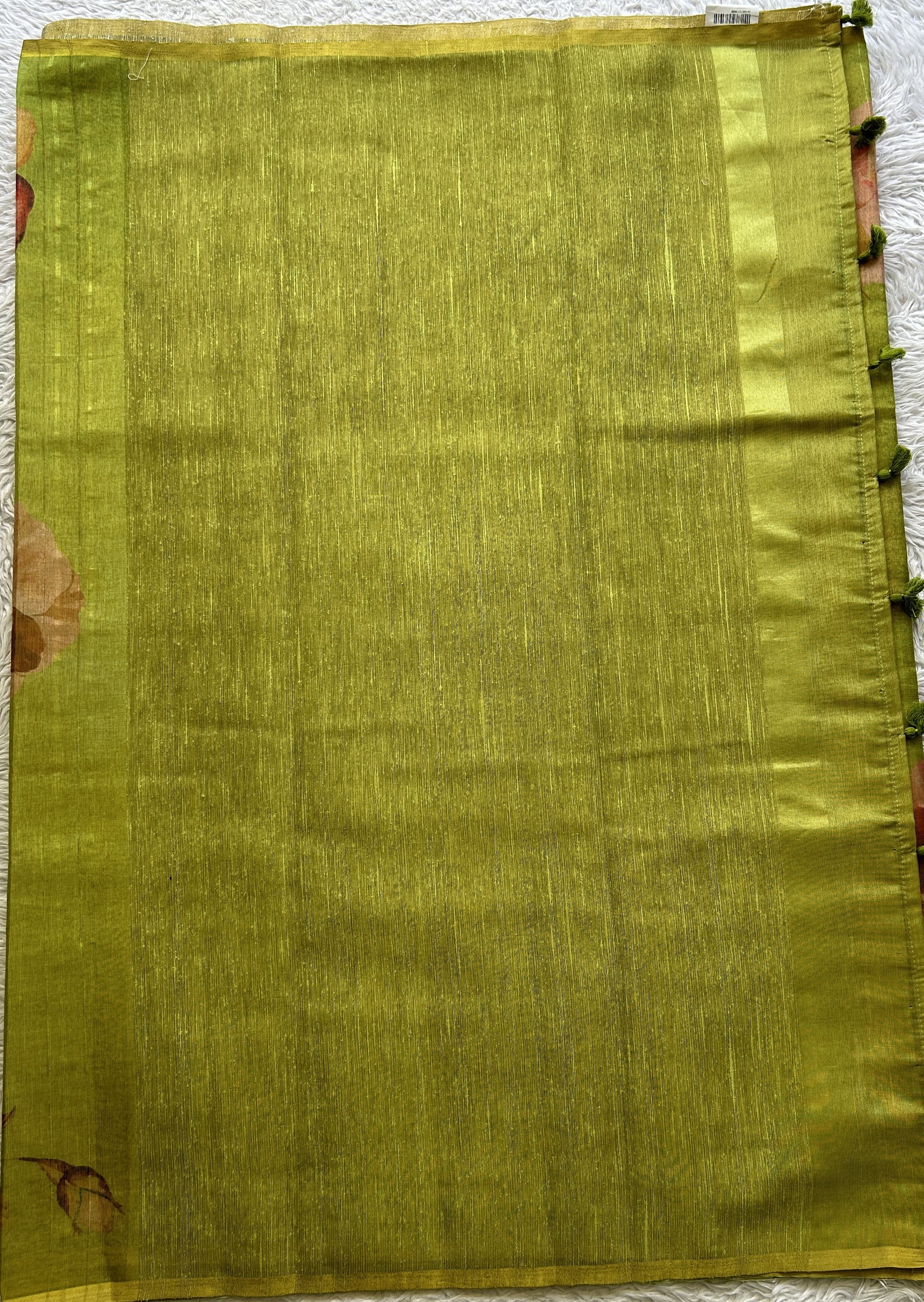 Banarasi Tissue Fancy Saree Parrot Green Colored Paired with a Borderless. - Sampradaya Designer Studio