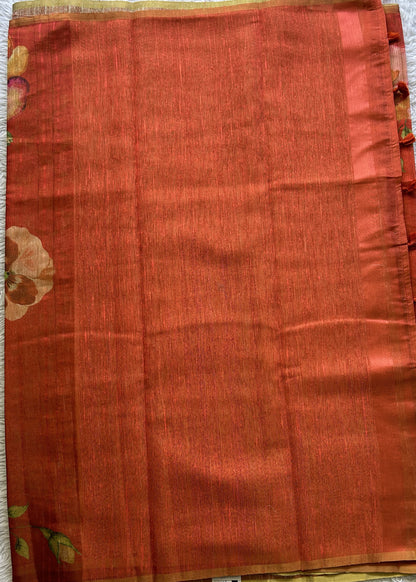 Banarasi Tissue Fancy Saree Dark Orange Colored Paired with a Borderless. - Sampradaya Designer Studio