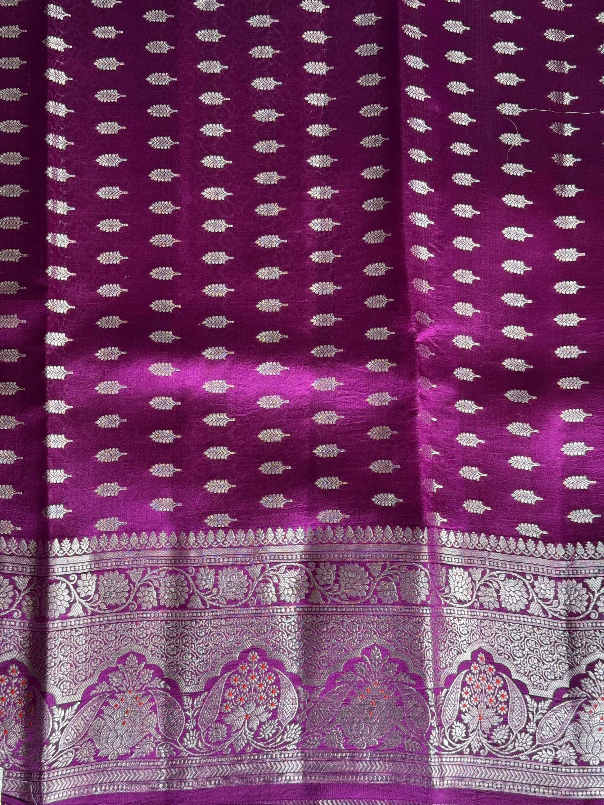 Chiniya Silk Saree Lilac Colored Elegantly Paired With a Zari Border - Sampradaya Designer Studio