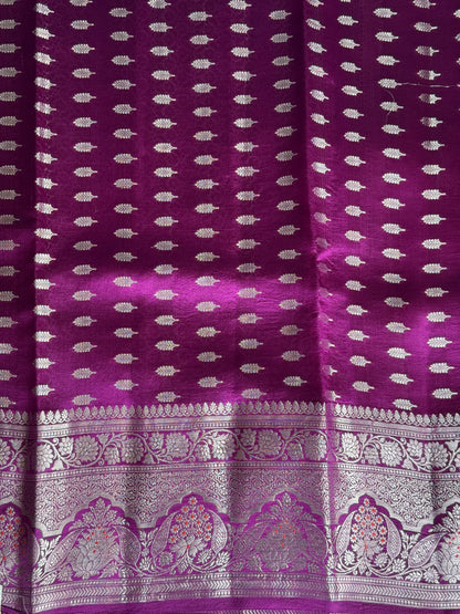 Chiniya Silk Saree Lilac Colored Elegantly Paired With a Zari Border - Sampradaya Designer Studio