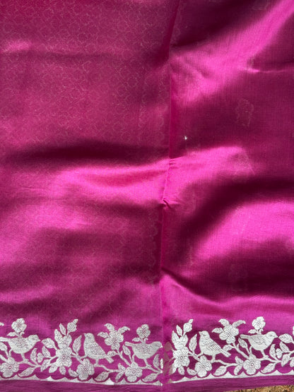 Chiniya Silk Saree Light Wine Colored Elegantly Paired With Zari Border - Sampradaya Designer Studio