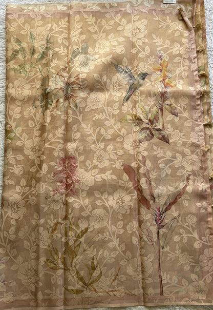 Banarasi Tissue Fancy Saree Light Peach Colored Paired with a Borderless. - Sampradaya Designer Studio