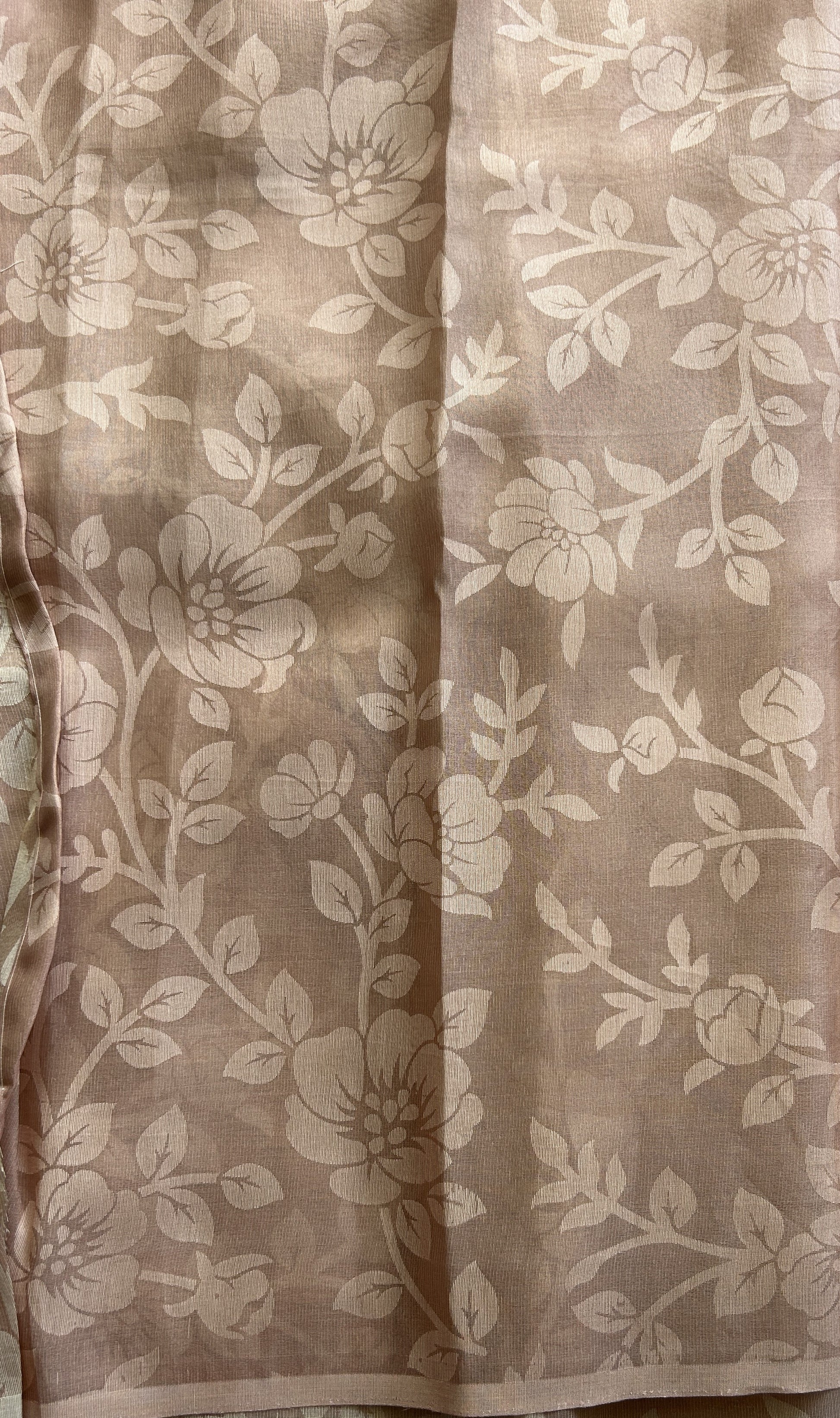 Banarasi Tissue Fancy Saree Light Peach Colored Paired with a Borderless. - Sampradaya Designer Studio