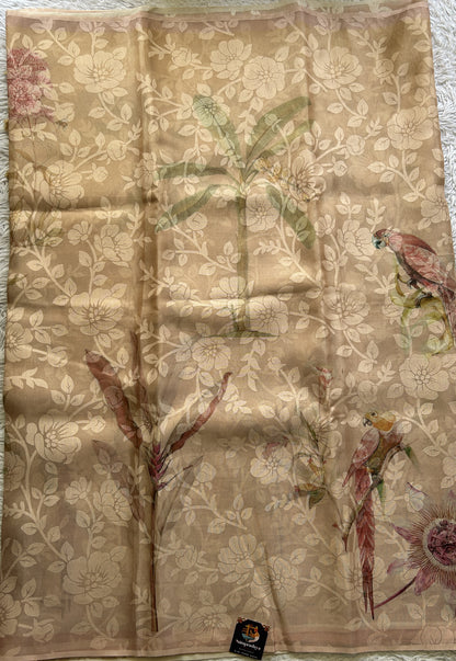 Banarasi Tissue Fancy Saree Light Peach Colored Paired with a Borderless. - Sampradaya Designer Studio