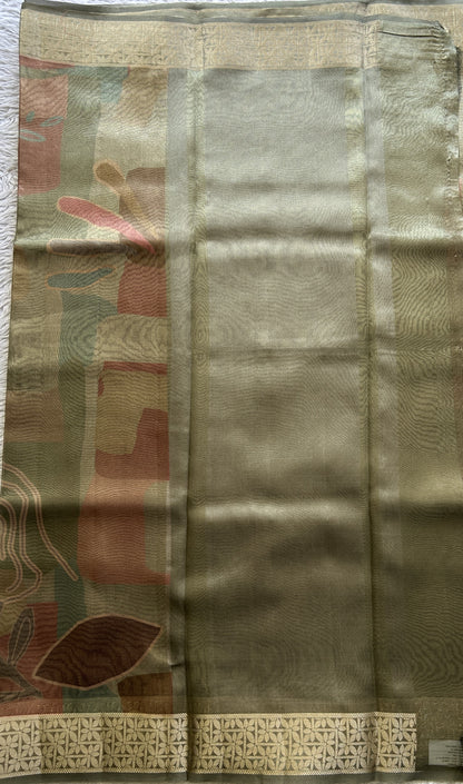 Banarasi Tissue Fancy Saree Light Green Colored Paired with a Zari Border. - Sampradaya Designer Studio