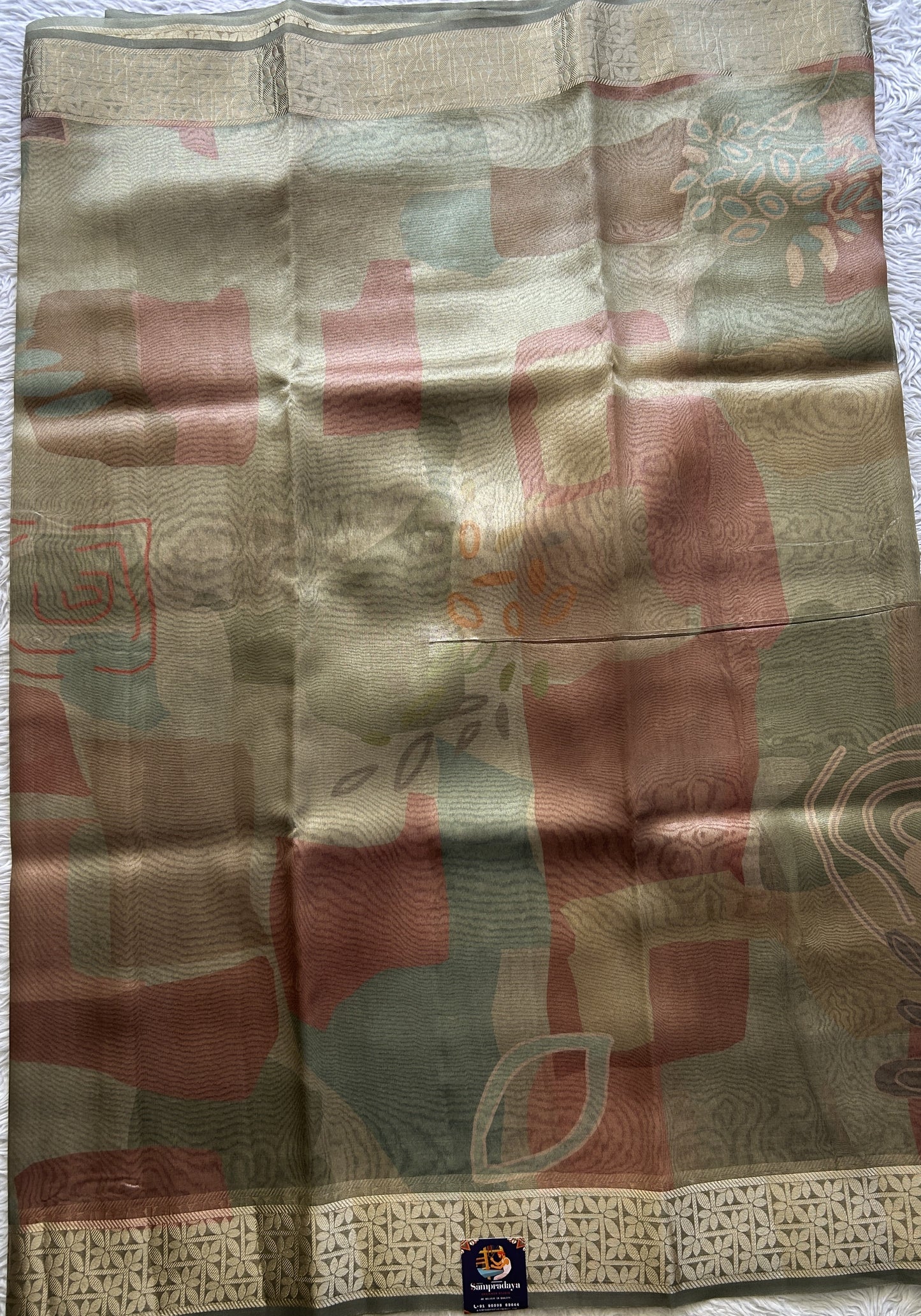 Banarasi Tissue Fancy Saree Light Green Colored Paired with a Zari Border. - Sampradaya Designer Studio