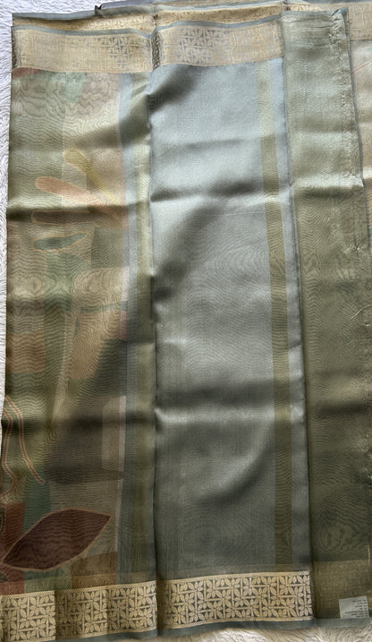 Banarasi Tissue Fancy Saree Sea Green Colored Complemented with a Zari Border. - Sampradaya Designer Studio