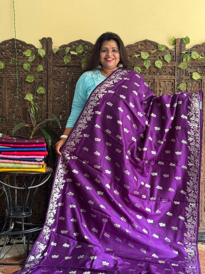 Chiniya Silk Saree Purple Colored Elegantly Paired With a Zari Border - Sampradaya Designer Studio