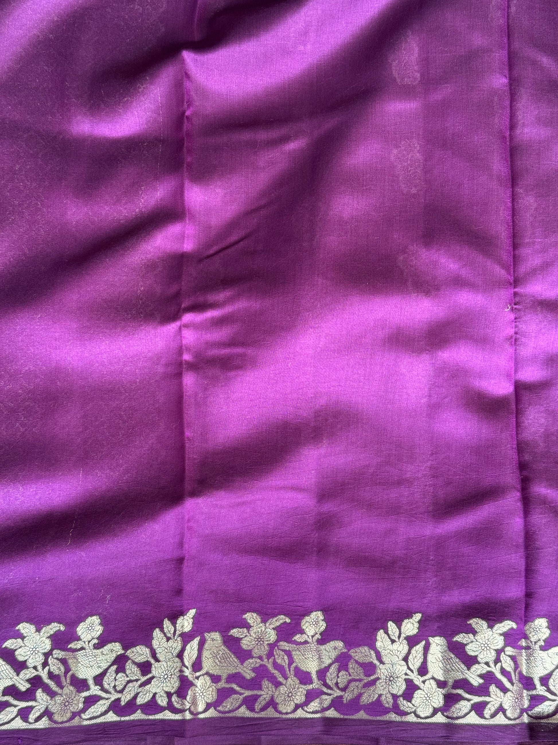 Chiniya Silk Saree Purple Colored Elegantly Paired With a Zari Border - Sampradaya Designer Studio
