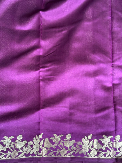 Chiniya Silk Saree Purple Colored Elegantly Paired With a Zari Border - Sampradaya Designer Studio