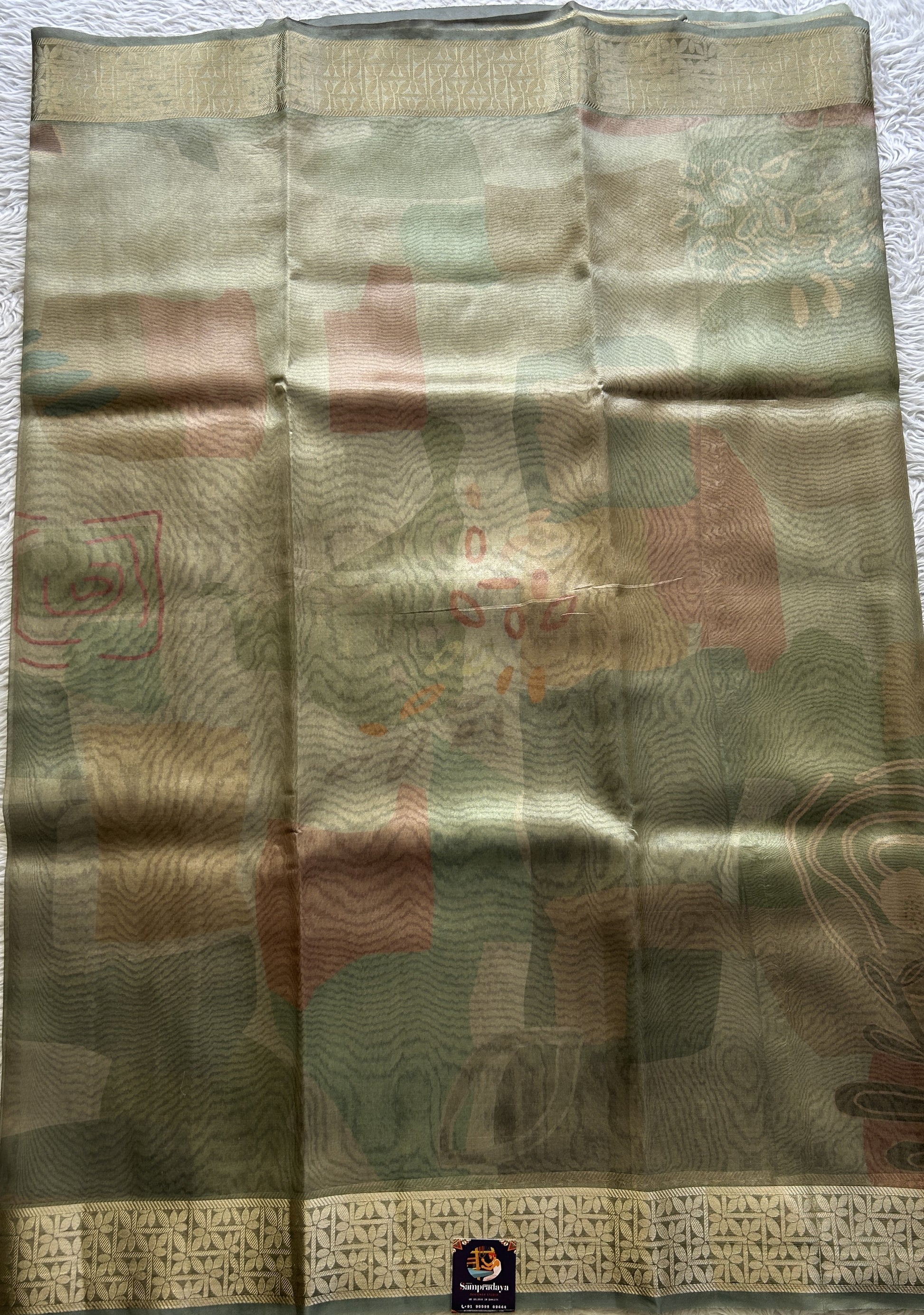Banarasi Tissue Fancy Saree Sea Green Colored Complemented with a Zari Border. - Sampradaya Designer Studio