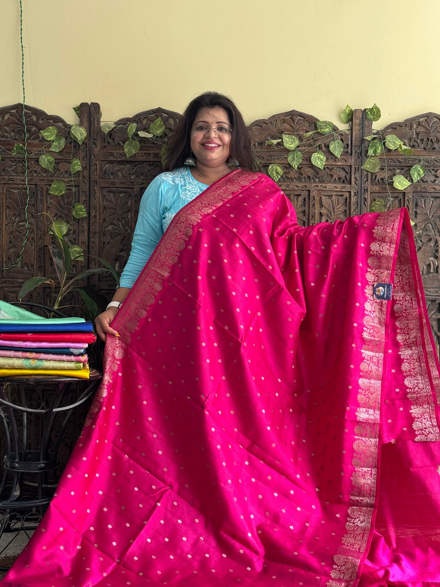 Chiniya Silk Saree Pink Colored Elegantly Paired With a Zari Border - Sampradaya Designer Studio