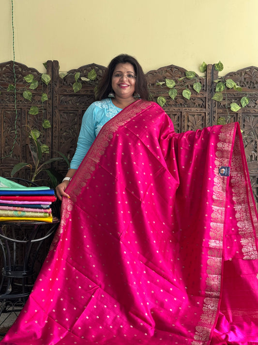 Chiniya Silk Saree Pink Colored Elegantly Paired With a Zari Border - Sampradaya Designer Studio