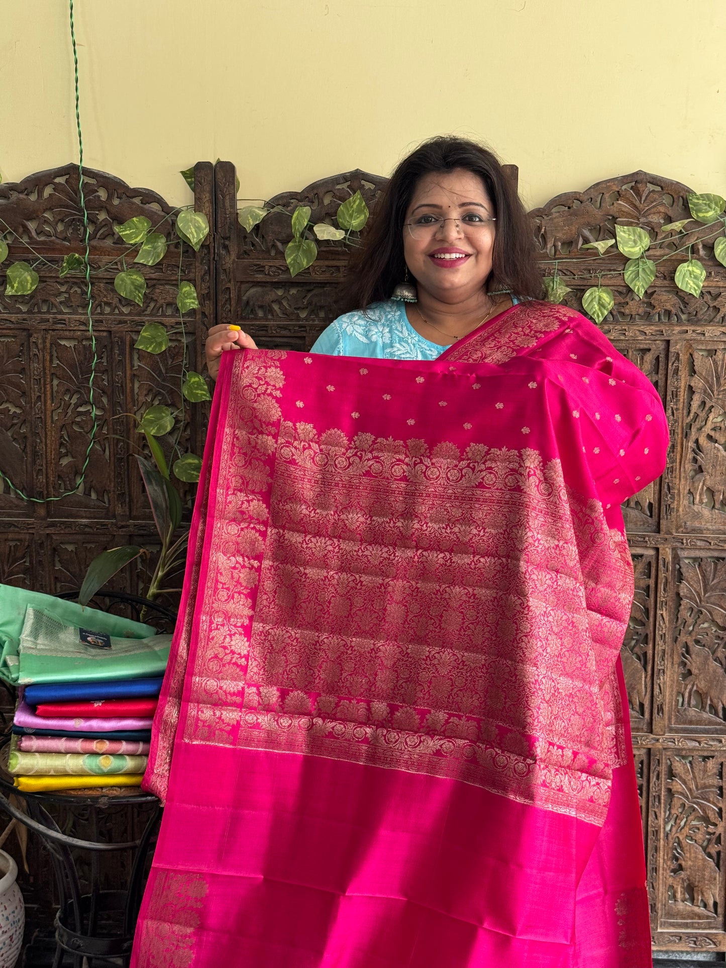 Chiniya Silk Saree Light Pink Colored Elegantly Paired With a Zari Border - Sampradaya Designer Studio