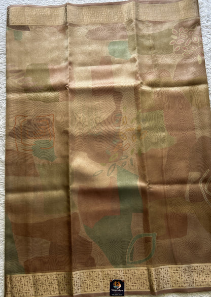 Banarasi Tissue Fancy Saree Sandcastle Colored Complemented with a Zari Border. - Sampradaya Designer Studio