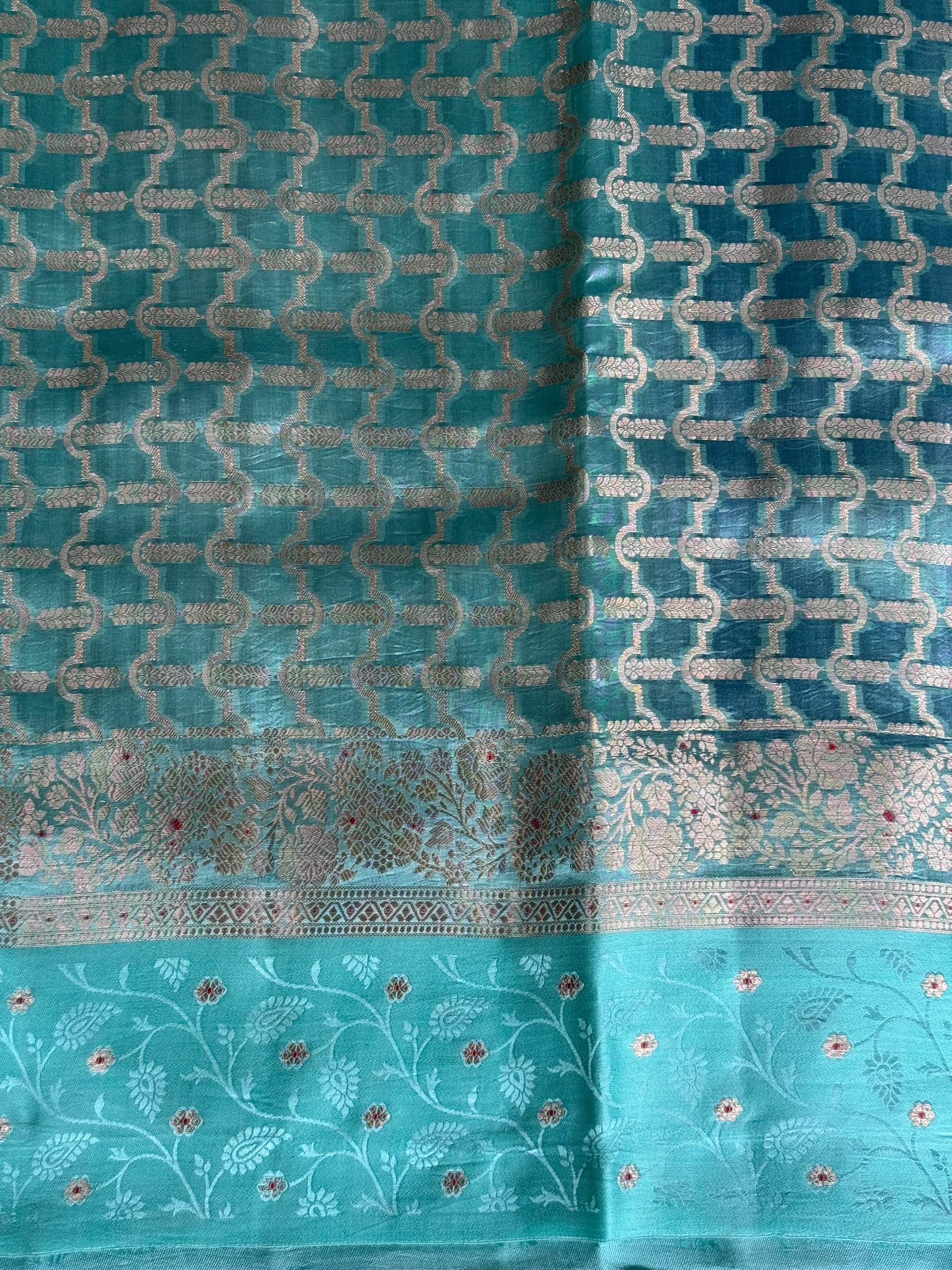 Chiniya Silk Saree Blue Colored Elegantly Paired With a Zari Border - Sampradaya Designer Studio