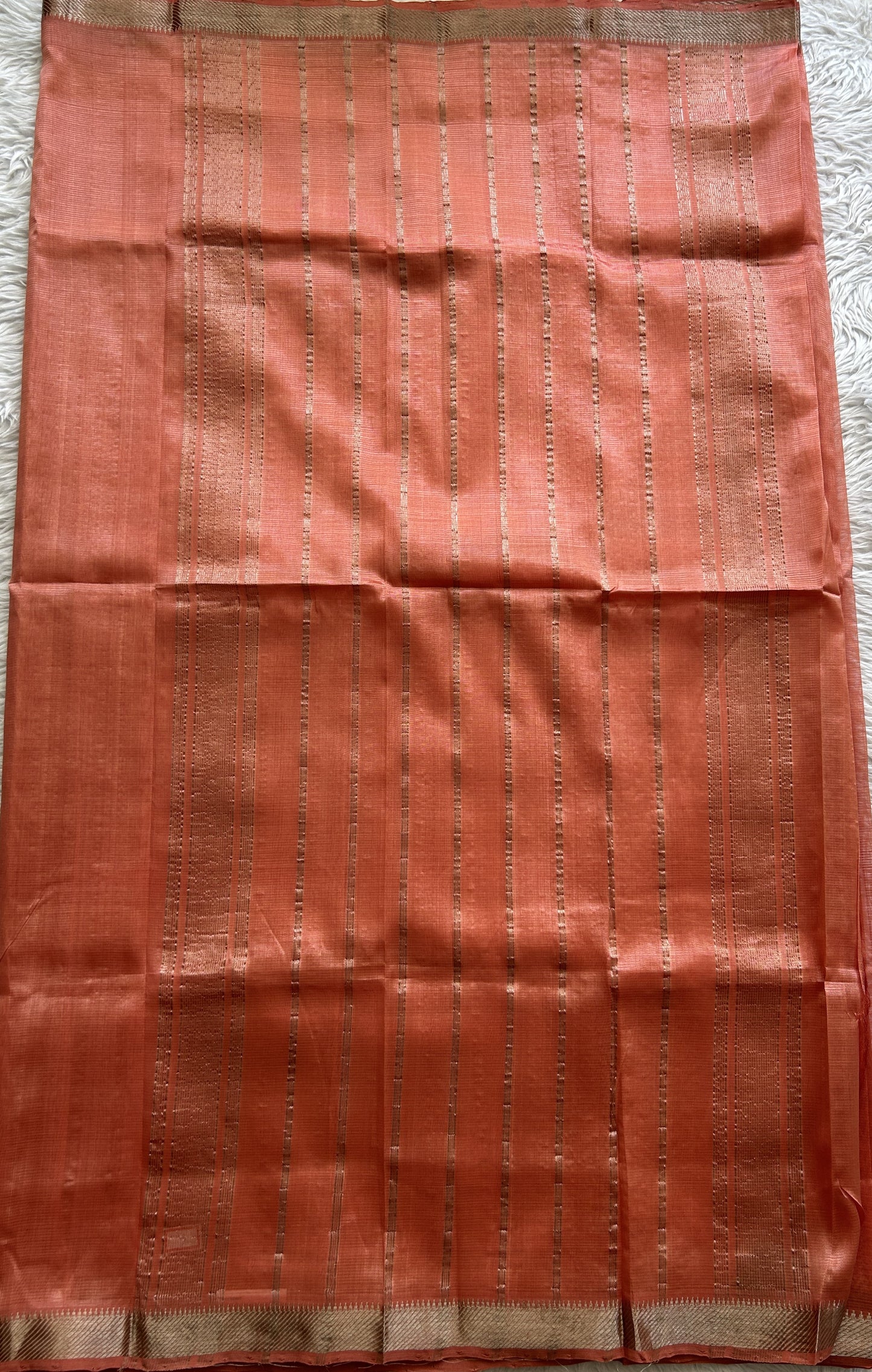 Mangalagiri Plain Pattu Saree Peach colored complemented with a Zari Border - Sampradaya Designer Studio