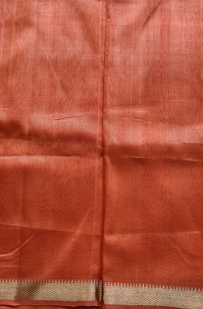 Mangalagiri Plain Pattu Saree Peach colored complemented with a Zari Border - Sampradaya Designer Studio