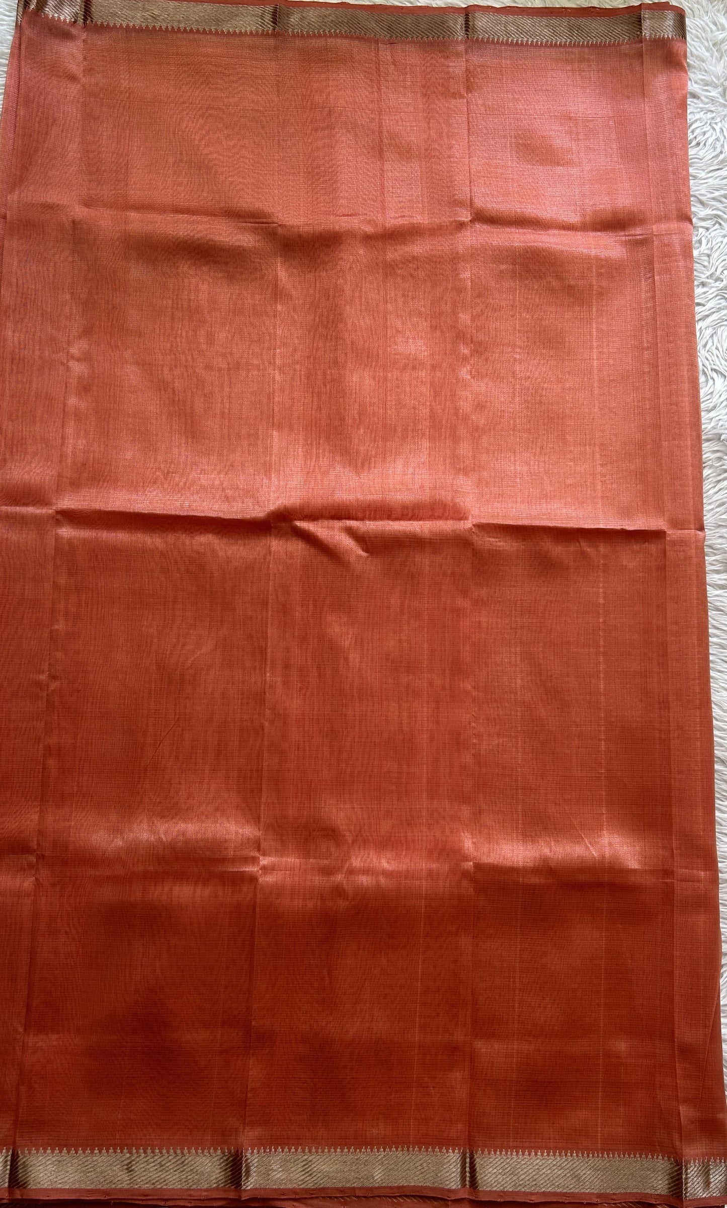 Mangalagiri Plain Pattu Saree Peach colored complemented with a Zari Border - Sampradaya Designer Studio