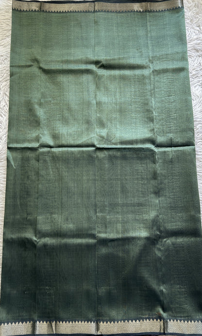 Mangalagiri Plain Pattu Saree Peacock Green colored complemented with a Zari Border - Sampradaya Designer Studio