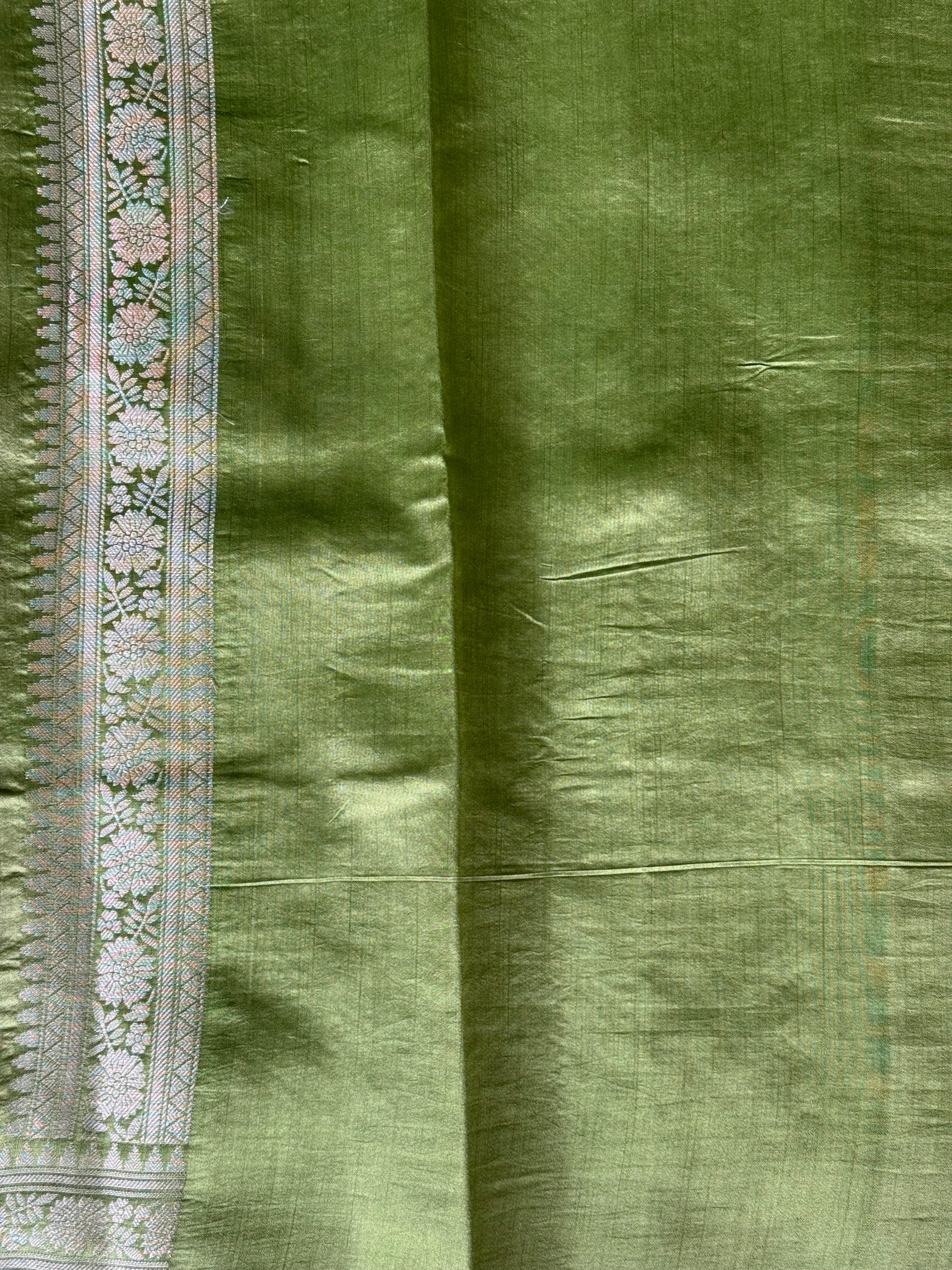 Chiniya Silk Saree Light Green Colored Elegantly Paired With a Zari Border - Sampradaya Designer Studio