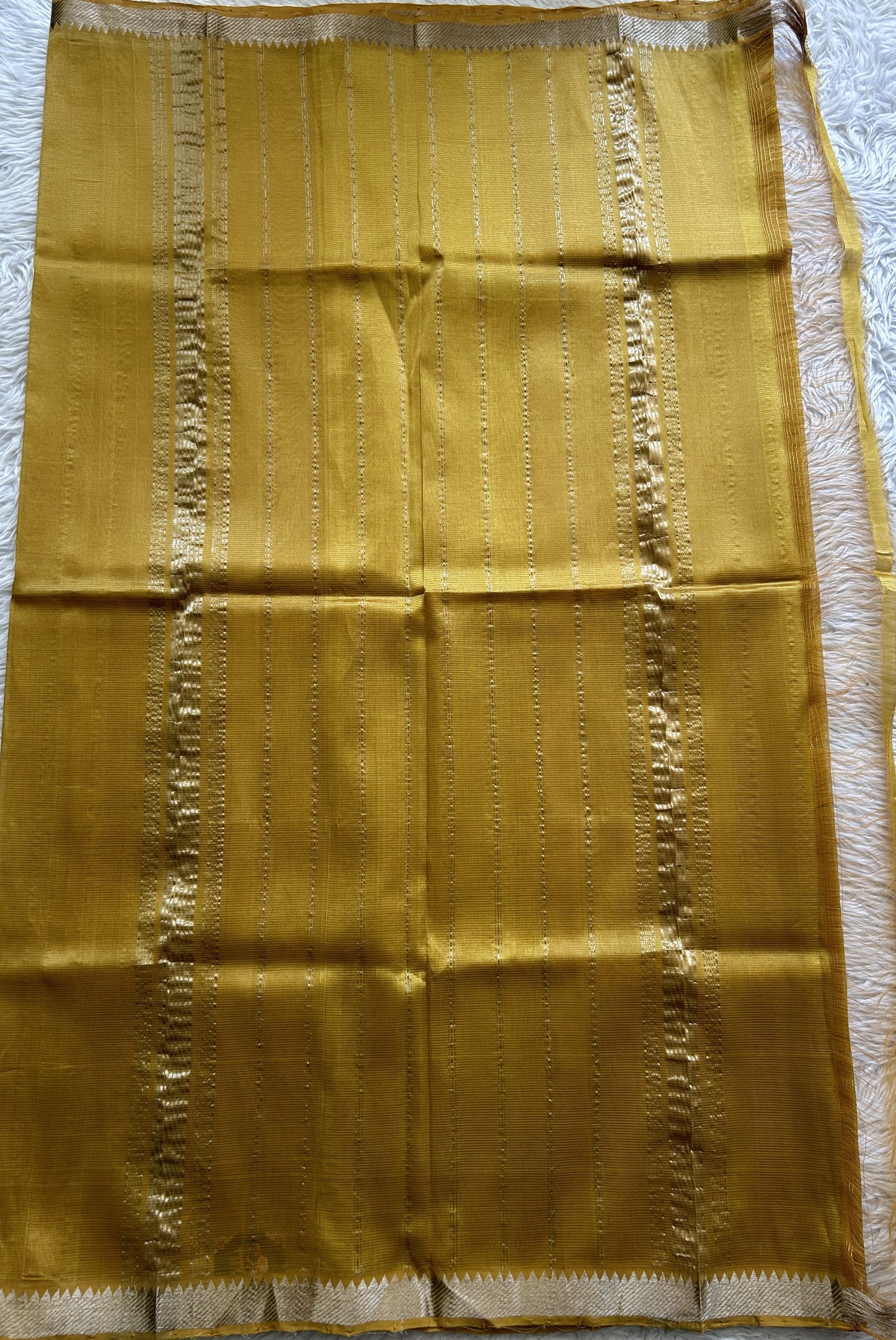 Mangalagiri Plain Pattu Saree Mustard Yellow colored complemented with a Zari Border - Sampradaya Designer Studio