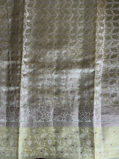 Chiniya Silk Saree Yellow Colored Elegantly Paired With a Zari Border - Sampradaya Designer Studio