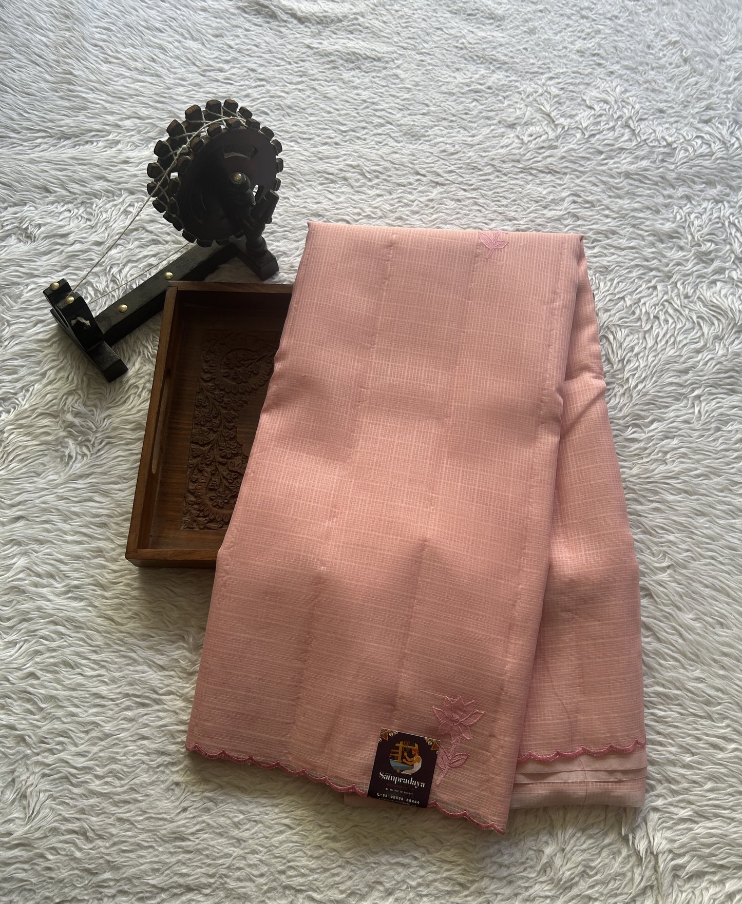 Silk kota Saree Light Pink colored Complemented with a Scallop Border. - Sampradaya Designer Studio
