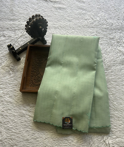 Silk kota Saree Mint Mist colored Complemented with a Scallop Border. - Sampradaya Designer Studio
