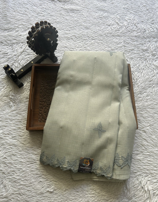 Silk kota Saree Gray colored Complemented with a Applique Border. - Sampradaya Designer Studio