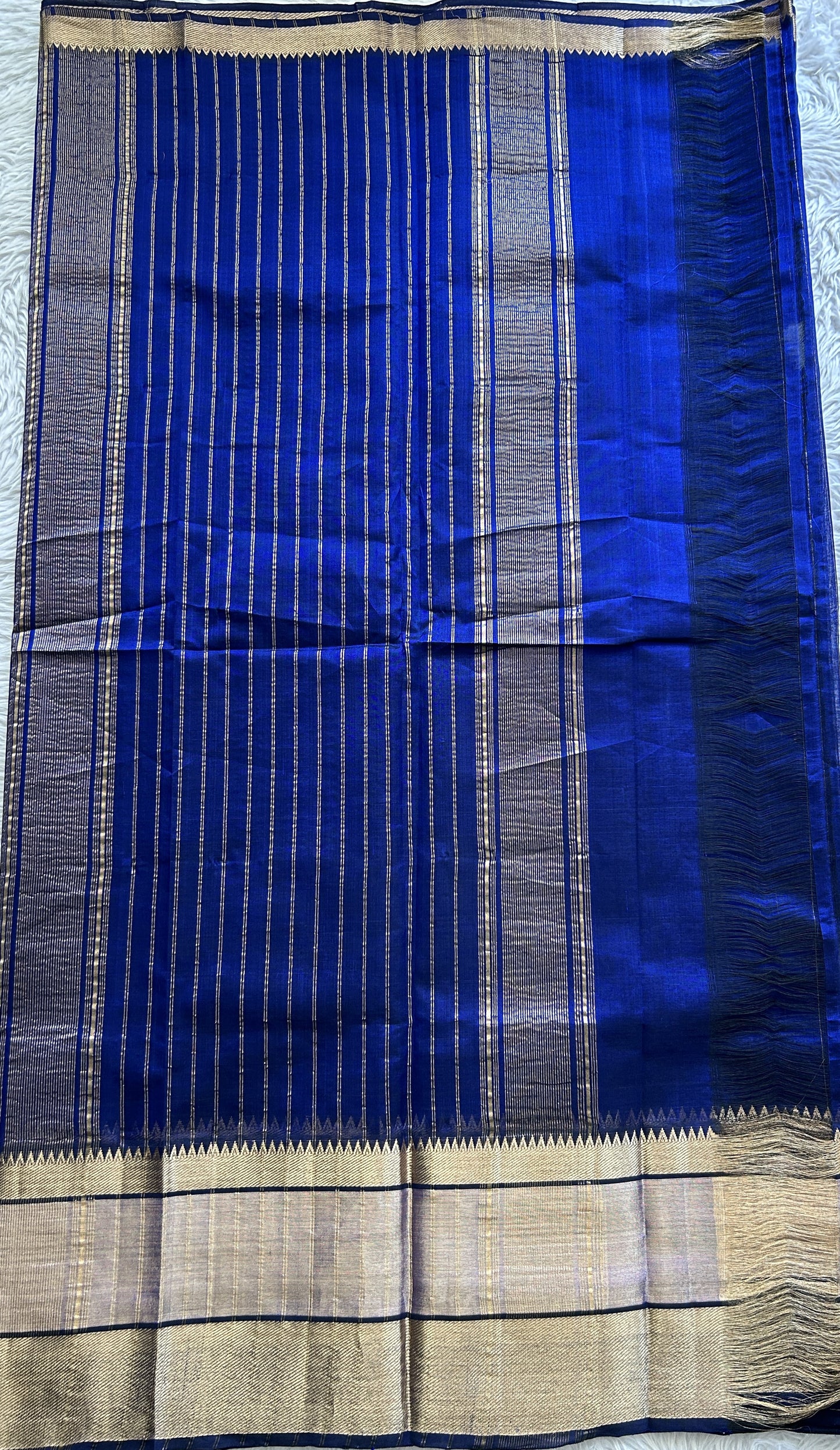 Mangalagiri Plain Pattu Saree Navy Blue colored complemented with a Zari Border - Sampradaya Designer Studio