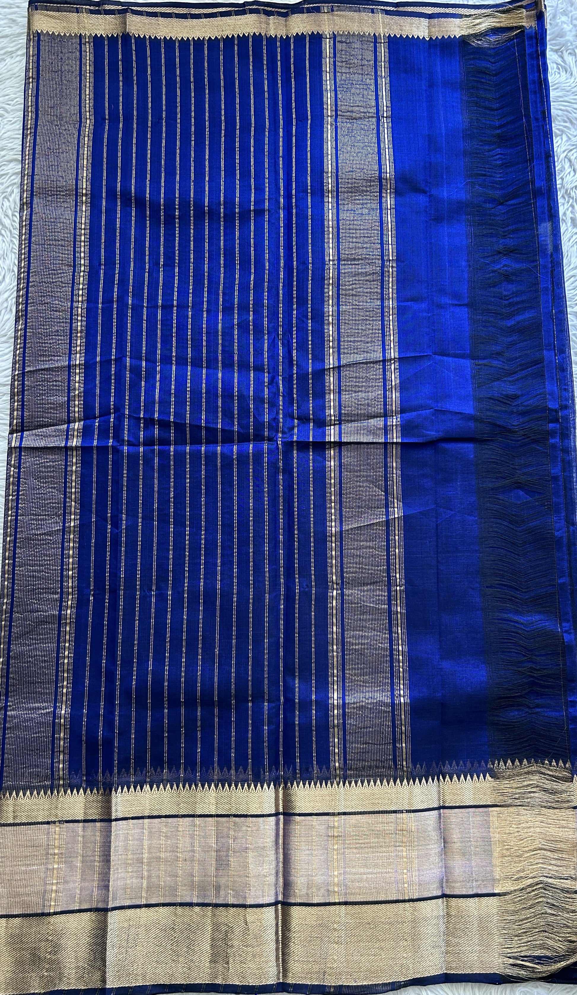 Mangalagiri Plain Pattu Saree Navy Blue colored complemented with a Zari Border - Sampradaya Designer Studio