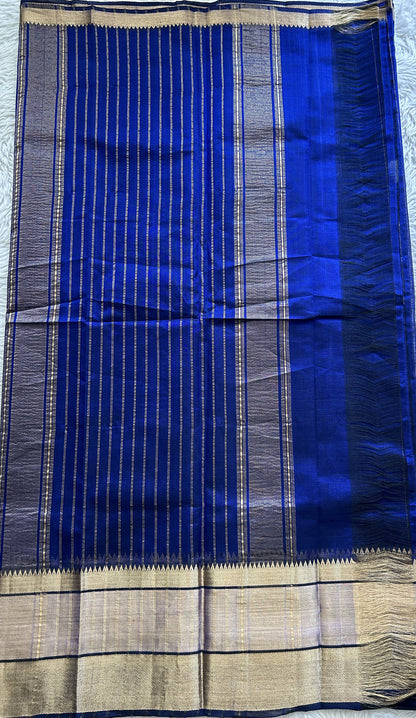 Mangalagiri Plain Pattu Saree Navy Blue colored complemented with a Zari Border - Sampradaya Designer Studio