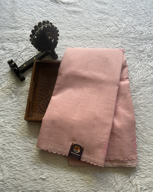 Silk kota Saree Gray colored Elegantly Paired with a Scallop Border. - Sampradaya Designer Studio