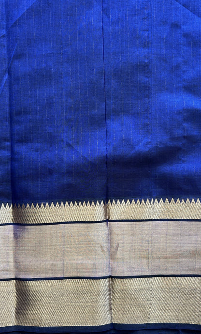 Mangalagiri Plain Pattu Saree Navy Blue colored complemented with a Zari Border - Sampradaya Designer Studio