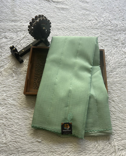 Silk kota Saree Light Mint colored Elegantly Paired with a Scallop Border. - Sampradaya Designer Studio