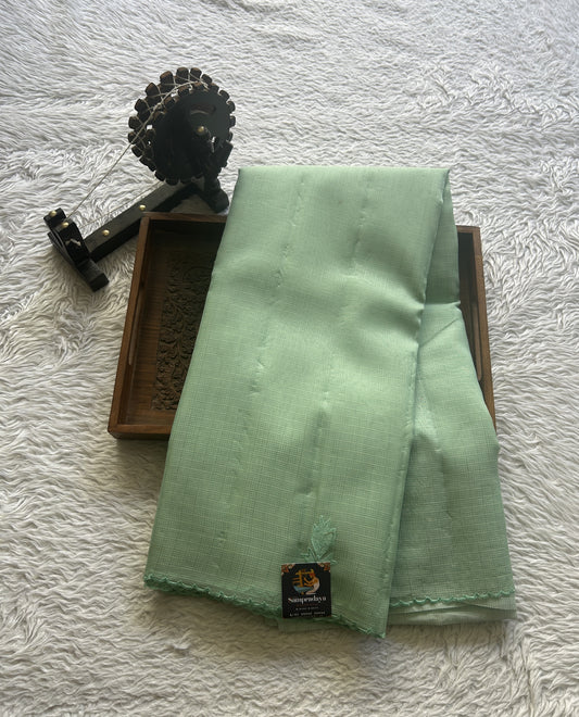 Silk kota Saree Light Mint colored Elegantly Paired with a Scallop Border. - Sampradaya Designer Studio