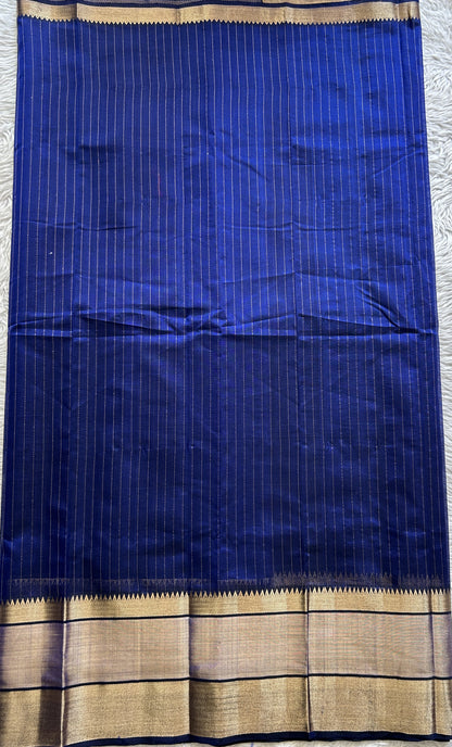 Mangalagiri Plain Pattu Saree Navy Blue colored complemented with a Zari Border - Sampradaya Designer Studio