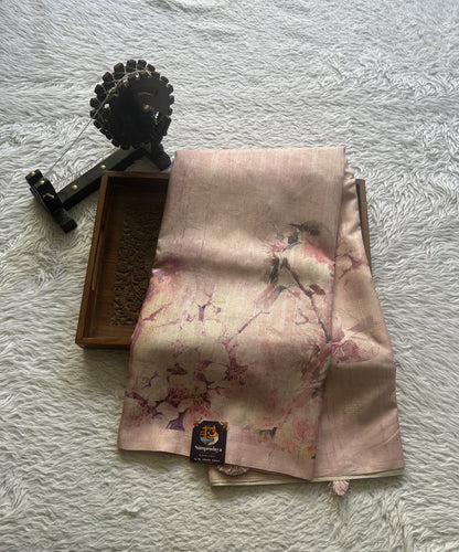 Semi Tussar Saree Light Pink Colored Elegantly Paired with a Borderless. - Sampradaya Designer Studio